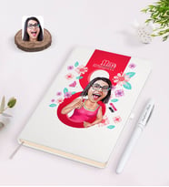BK Gift Kişiye Özel Kadınlar Günü Karikatürlü Beyaz Defter Kalem Seti-5