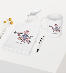 BK Gift Kişiye Özel Anasınıfı Öğretmeni Temalı Beyaz Defter Kalem Kupa Seti - 2