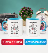 İkili Kişiye Özel Sevgililer Günü Hediyesi Kupa Bardak Mavi
