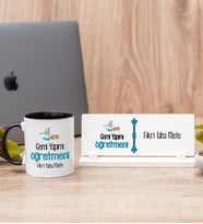 Gemi Yapımı Öğretmeni Siyah Kupa Bardak Ve Masa İsimliği Hediye Seti