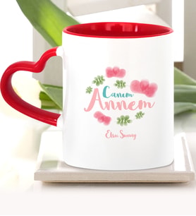 BK Gift Kişiye Özel Canım Annem Kırmızı Kalpli Kupa Bardak  12