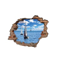 Renkselart Kirik Tuğla, Kayik, Sal, Deniz Duvar Sticker-204