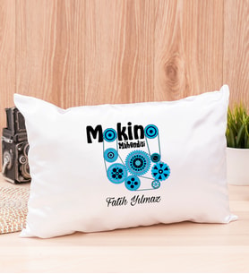 Makine Mühendisi Dikdörtgen Saten Yastık (Beyaz)