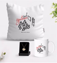 BK Gift Kişiye Özel Sınıf Öğretmeni Beyaz Kupa Yastık ve İsimli Papatya Kolye Hediye Seti-2 (Model 1)