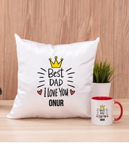 Best Dad Kare Yastık ve Kırmızı Kupa Bardak