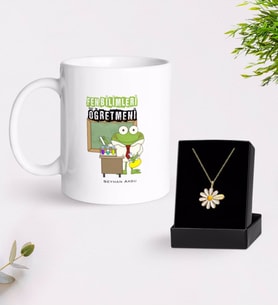 BK Gift Kişiye Özel Fen Bilimleri Öğretmeni Beyaz Kupa ve Papatya Kolye Hediye Seti-2 (Model 1)