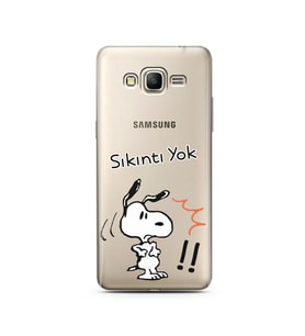Snoopy Tasarımlı Süper Şeffaf Silikon Telefon Kılıfı Samsung Grand Prime