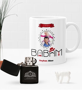 BK Gift Kişiye Özel Fotoğraflı Canım Babam Benzinli Çakmak ve Kupa Seti (Model 1)