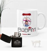 BK Gift Kişiye Özel Fotoğraflı Canım Babam Benzinli Çakmak ve Kupa Seti (Model 1)