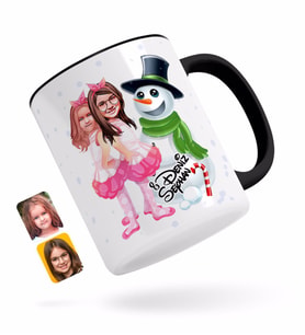 BK Gift Kişiye Özel Yeni Yıl Kız Kardeşler Karikatürlü Siyah Kupa Bardak-1