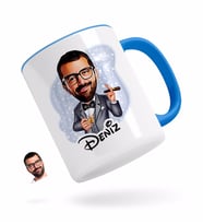 BK Gift Kişiye Özel Erkek Patron Karikatürlü Mavi Kupa Bardak-3