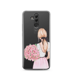 Çiçekli Kız Tasarımlı Süper Şeffaf Silikon Telefon Kılıfı Huawei Mate 20 Lite