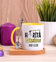 Harita Teknikeri Ahşap Altlıklı Sarı Kupa Bardak
