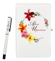 Kişiye Özel Defter ve Roller Kalem Seti Şık Rengarenk Çiçek Desenli