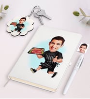 BK Gift Kişiye Özel Erkek Mangalcı Karikatürlü Beyaz Defter Kalem ve Anahtarlık Hediye Seti-2 (Model 1)