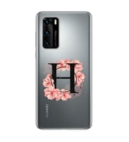 Pembe Çiçekli Harf Tasarım Süper Şeffaf Silikon Telefon Kılıfı Huawei P40 H-Harf