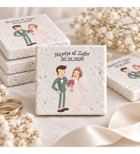 Kişiye Özel Doğal Taş Nikah Şekeri Magnet 5x5 30 Adet