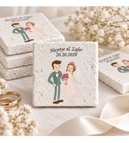 Kişiye Özel Doğal Taş Nikah Şekeri Magnet 5x5 30 Adet