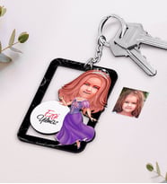 BK Gift Kişiye Özel Kız Çocuk Karikatürlü Ahşap Anahtarlık-19 (Beyaz)