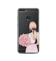 Çiçekli Kız Tasarımlı Süper Şeffaf Silikon Telefon Kılıfı Huawei P Smart 