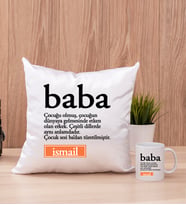 Baba Kelime Anlamı Kare Yastık ve Beyaz Kupa Bardak