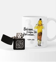 BK Gift Kişiye Özel Babam Bildiğim Tek Kahraman Benzinli Çakmak ve Kupa Seti (Model 1)
