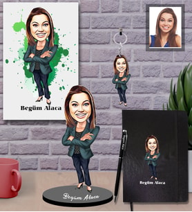 Kişiye Özel Patron Karikatürlü 5 li Hediye Seti Bayan-25