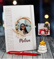 eJOYA Yeni Yıla Özel Defter Kalem Ve Fotoğraflı Çam Ağacı Notluk Hediye Seti 91094 (Beyaz)