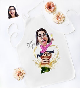 BK Gift Kişiye Özel Yılbaşı Temalı Bayan Karikatürlü Mutfak Önlüğü - 4