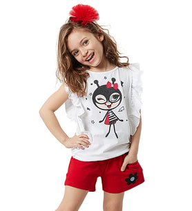 Bug Love Kız Çocuk T-shirt Şort Takım (Kırmızı-Beyaz)