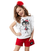 Bug Love Kız Çocuk T-shirt Şort Takım (Kırmızı-Beyaz)