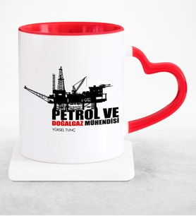 BK Gift Kişiye Özel Mesleki Petrol Ve Doğalgaz Mühendisi Kırmızı Kalpli Kupa Bardak