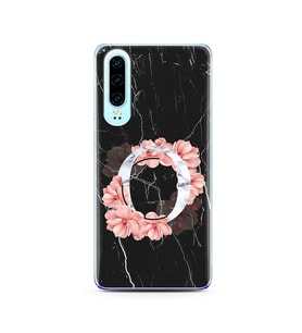 Mermer Çiçekli Harf Tasarım Süper Şeffaf Silikon Telefon Kılıfı Huawei P30  O-Ha