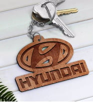 Hyundai Logolu Ahşap Anahtarlık-1 (Beyaz)