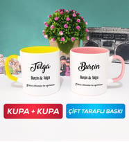 İkili Sevgiliye Hediye İsme Özel Sevgililer Günü Hediyesi Kupa Bardak Sarı Pembe