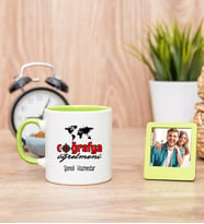 Coğrafya Öğretmeni Yeşil Kupa Bardak ve Yeşil Mini Fotoğraf Çerçevesi