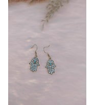 Hdmarketim Otantik Swarovski Taşlı Sallantılı Hamsa Figürlü Küpe Sarı