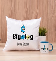 Biyolog Kare Yastık ve Mavi Kupa Bardak