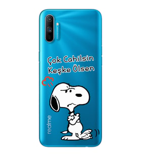 Snoopy Tasarımlı Süper Şeffaf Silikon Telefon Kılıfı Oppo Realmi C3