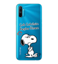 Snoopy Tasarımlı Süper Şeffaf Silikon Telefon Kılıfı Oppo Realmi C3