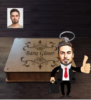 Kişiye Özel İş Adamı Karikatürlü Ahşap Anahtarlık Kutulu Bay-2
