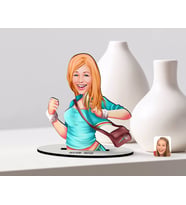 BK Gift Kişiye Özel Kadın Karikatürlü Ahşap Biblo Model-52 (Beyaz)