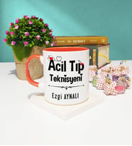 Acil Tıp Teknisyeni Tasarımlı Kişiye Özel Acil Tıp Teknisyeni Kupa Bardak Turuncu