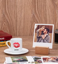 Dudak Tasarım Türk Kahvesi Fincanı ve Ahşap Standlı Polaroid Set