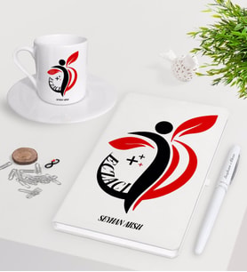 BK Gift Kişiye Özel Eczacı Beyaz Defter Kalem Türk Kahvesi Fincanı Seti-4 (Model 1)