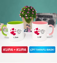 İkili Sevgililer Günü Hediyesi Kupa Bardak Yeşil Pembe
