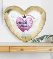 BK Gift Kişiye Özel Sevgililer Günü Altın Yaldız Sihirli Kalp Yastık  24