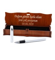 Kişiye Özel İsimli , Ahşap Kutuda Kalem (Krom)