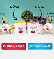 İkili Sarı Pembe Sevgiliye Sevgililer Günü Hediyesi 6 Kupa Bardak Anahtarlık