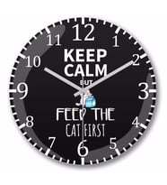 Keep Calm Feed Cat  Duvar Saati Bombeli Gercek Cam